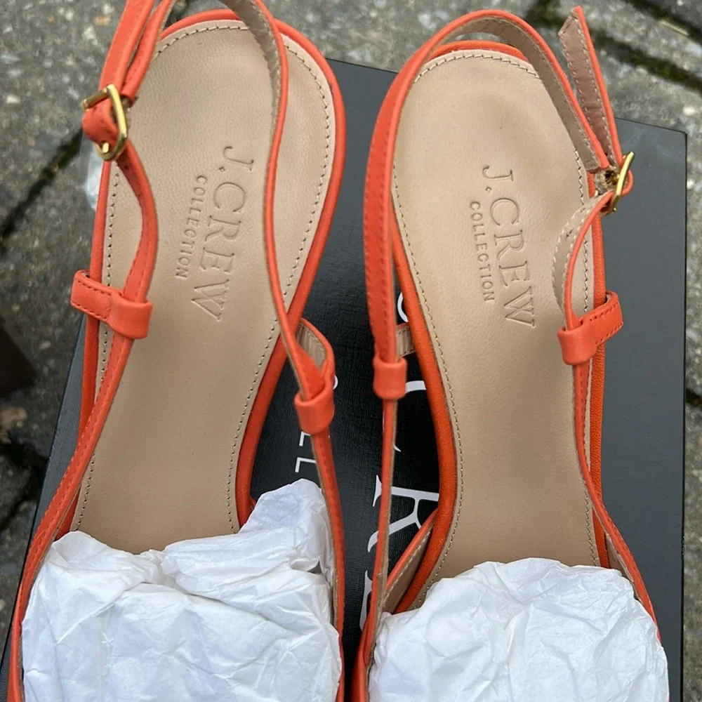 NIB J. Crew Mango Italian Leather Valentina Women's Orange Slingback Heels - Picture 7 of 9